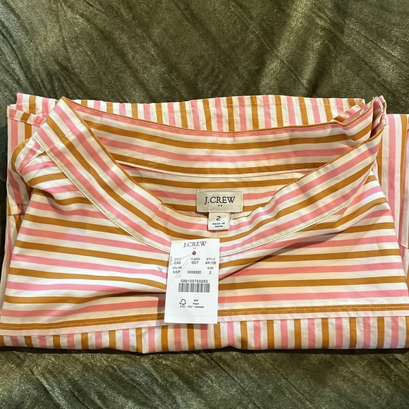 SALE! J Crew NWT Sz 2 Women's Funnel-Neck Drop Hem Striped Pink Brown White Top - Picture 17 of 17
